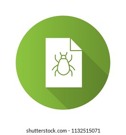 Bug report flat design long shadow glyph icon. Software errors information. Computer viruses statistics. Vector silhouette illustration