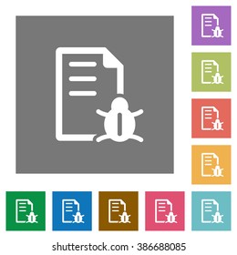 Bug report flat icon set on color square background.
