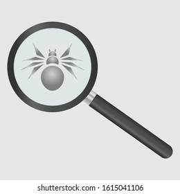 Bug report icon, black loupe with grey insect