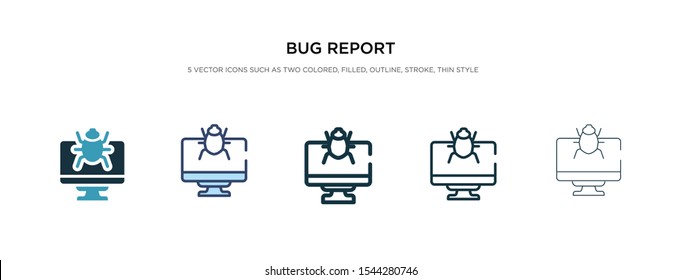 bug report icon in different style vector illustration. two colored and black bug report vector icons designed in filled, outline, line and stroke style can be used for web, mobile, ui