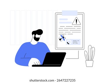Bug relatar ilustrações isoladas do vetor de desenhos animados. O testador de software encontrou um bug, trabalho na empresa de TI, erro de desenvolvimento de aplicativo, setor de garantia de qualidade, relatório de erro de codificação vetor cartoon.