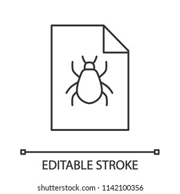 Bug report linear icon. Software errors information. Thin line illustration. Computer viruses statistics. Contour symbol. Vector isolated outline drawing. Editable stroke