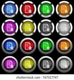 Bug report white icons in round glossy buttons with steel frames on black background. The buttons are in two different styles and eight colors.