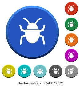 Bug round color beveled buttons with smooth surfaces and flat white icons