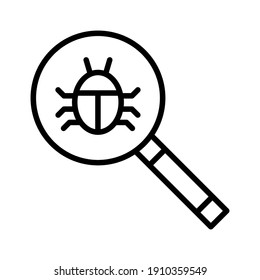 Bug, scan, search icon vector image. Can also be used for internet security. Suitable for use on web apps, mobile apps and print media.
