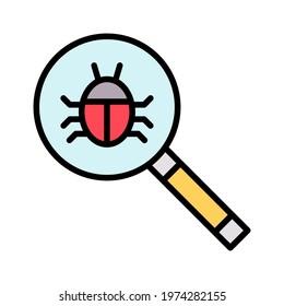Bug, scan, search icon vector image. Can also be used for internet security. Suitable for use on web apps, mobile apps and print media.