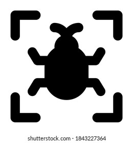 Bug scanning icon in glyph editable vector design 