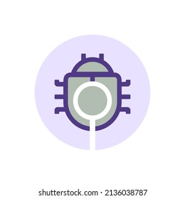 bug search icon. antivirus. system bugs. beta tester. beetle symbol and magnifying glass. flat cartoon illustration. concept design