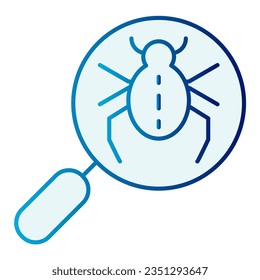 Bug searching flat icon. Magnifying glass and beetle blue icons in trendy flat style. Computer virus gradient style design, designed for web and app. Eps 10
