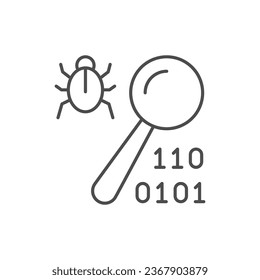 Bug searching line outline icon