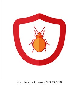 Bug shield security flat sign symbol icon on background