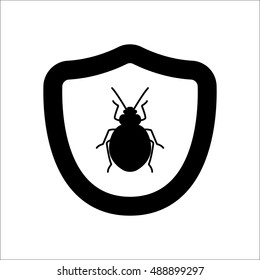 Bug shield security sign silhouette symbol icon on background