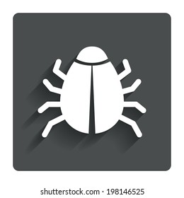 Bug sign icon. Virus symbol. Software bug error. Disinfection. Gray flat button with shadow. Modern UI website navigation. Vector
