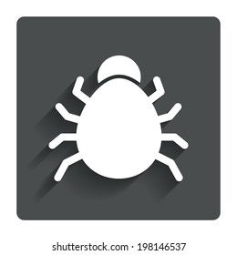 Bug sign icon. Virus symbol. Software bug error. Disinfection. Gray flat button with shadow. Modern UI website navigation. Vector