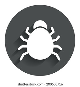 Bug sign icon. Virus symbol. Software bug error. Disinfection. Circle flat button with shadow. Modern UI website navigation. Vector