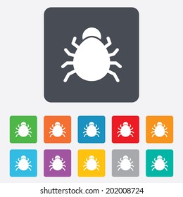 Bug sign icon. Virus symbol. Software bug error. Disinfection. Rounded squares 11 buttons. Vector
