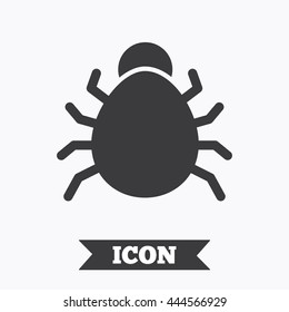Bug sign icon. Virus symbol. Software bug error. Disinfection. Graphic design element. Flat bug symbol on white background. Vector
