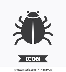 Bug sign icon. Virus symbol. Software bug error. Disinfection. Graphic design element. Flat bug symbol on white background. Vector