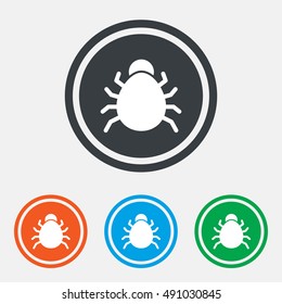 Bug sign icon. Virus symbol. Software bug error. Disinfection. Graphic design web element. Flat bug symbol on the round button. Vector
