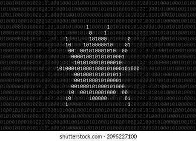 Bug silhouette composed from light 0 and 1 digits over dark binary code surface. Concept of software bug, error or fault in computer program, bug finding and fixing