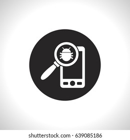 Bug in smartphone flat icon. Vector illustration concept of mobile phone with virus alert message.