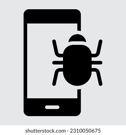 Bug smartphone solid icon, use for website mobile app presentation