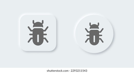 Bug solid icon in neomorphic design style. Virus signs vector illustration.