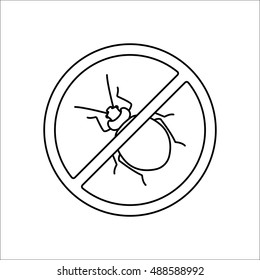 Bug stop warning sign line symbol icon on background