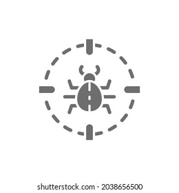 Bug in target sight, virus grey icon.