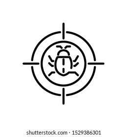 Bug in target vector icon, Malware bug in target symbol, Network Vulnerability - Virus, Malware, Ransomware, Fraud, Spam, Phishing, Email Scam, Hacker Attack - IT Security Concept Design, Vector illus