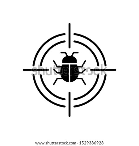 Bug in target vector icon, Malware bug in target symbol, Network Vulnerability - Virus, Malware, Ransomware, Fraud, Spam, Phishing, Email Scam, Hacker Attack - IT Security Concept Design, Vector illus