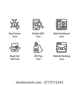 Bug Tracker, Mobile SEO, Web Dashboard, Black Hat SEO, SEO Tag, Website Ranking, icon