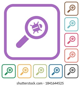 Seguimiento de fallos iconos simples en marcos cuadrados redondeados de color sobre fondo blanco