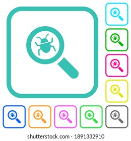 Bug tracking vivid colored flat icons in curved borders on white background