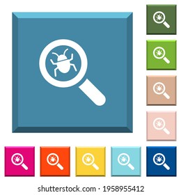 Bug tracking white icons on edged square buttons in various trendy colors