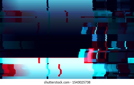 Bug TV broadcast. Broken video signal of a faulty computer monitor. Abstract background glitch texture. Vector illustration.