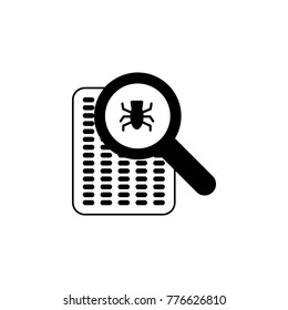 Bug under magnifying glass in document icon. Cyber security Icon. Premium quality graphic design. Signs, symbols collection, simple icon for websites, web design, mobile app on white background