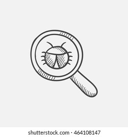 Error bajo el icono del boceto de vidrio de aumento para web, móviles e infografías. Icono aislado del vector dibujado a mano.