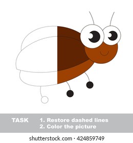 The bug in vector colorful to be traced. Restore dashed line and color the picture. Visual game for children. Worksheet to be colored.