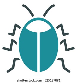 Bug vector icon. Style is bicolor flat symbol, soft blue colors, rounded angles, white background.