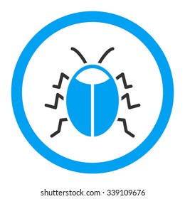 Bug vector icon. Style is bicolor flat rounded symbol, blue and gray colors, rounded angles, white background.