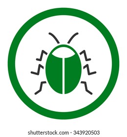Bug vector icon. Style is bicolor flat rounded symbol, green and gray colors, rounded angles, white background.