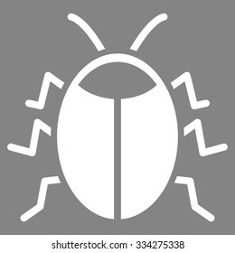 Bug vector icon. Style is flat symbol, white color, rounded angles, gray background.
