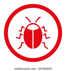 Bug vector icon. Style is flat rounded symbol, red color, rounded angles, white background.