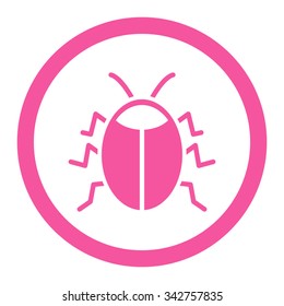 Bug vector icon. Style is flat rounded symbol, pink color, rounded angles, white background.