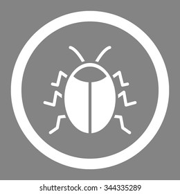 Bug vector icon. Style is flat rounded symbol, white color, rounded angles, gray background.