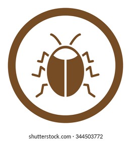 Bug vector icon. Style is flat rounded symbol, brown color, rounded angles, white background.
