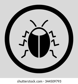 Bug vector icon. Style is flat rounded symbol, black color, rounded angles, light gray background.