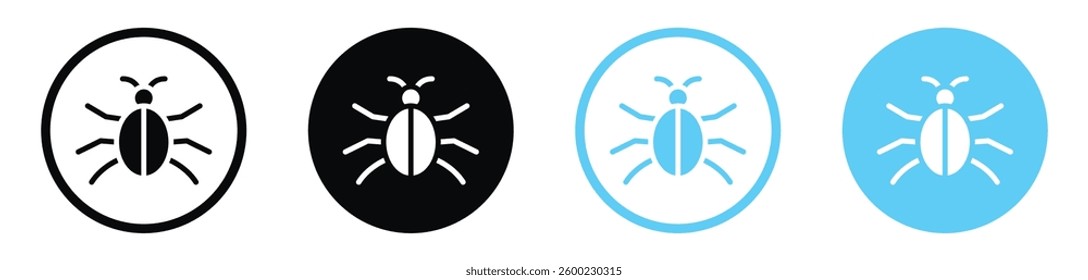 Bug vector icons in black and blue colors