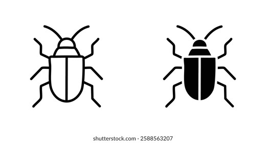 Bug vectors icons set in filled and strokes on white background